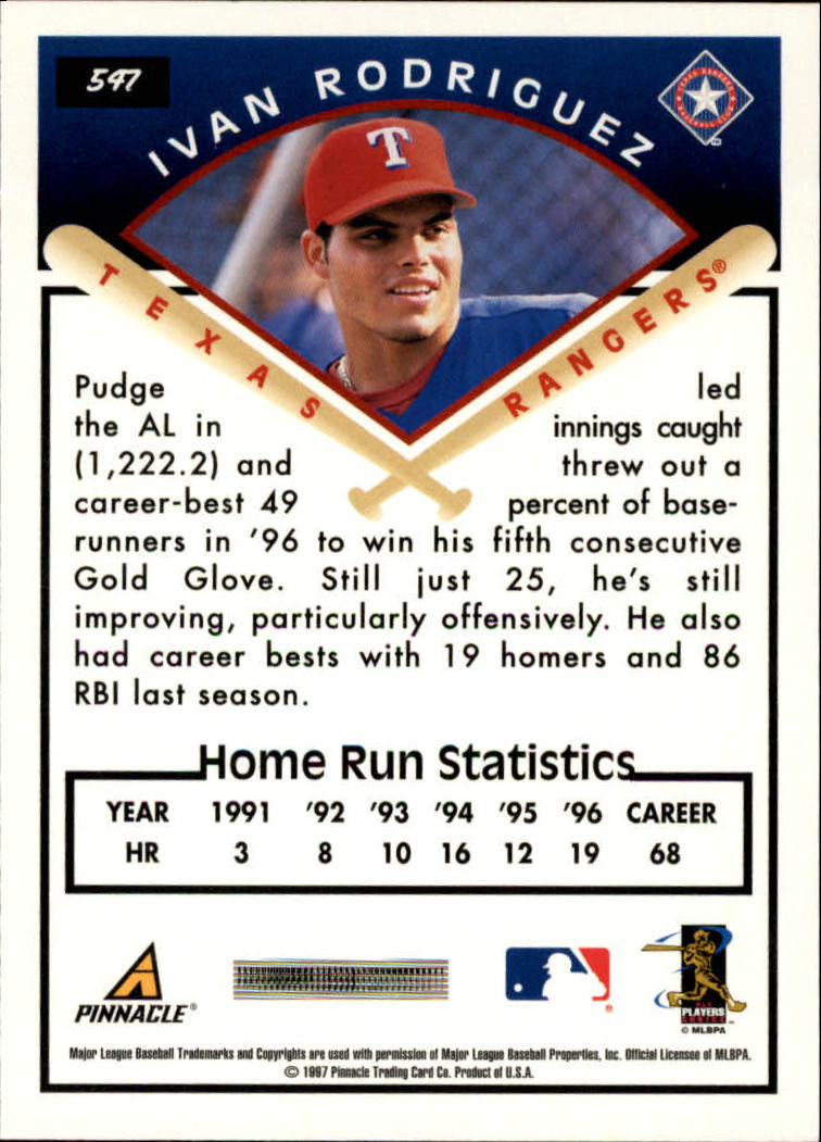 1997 Score #547 Ivan Rodriguez TG back image