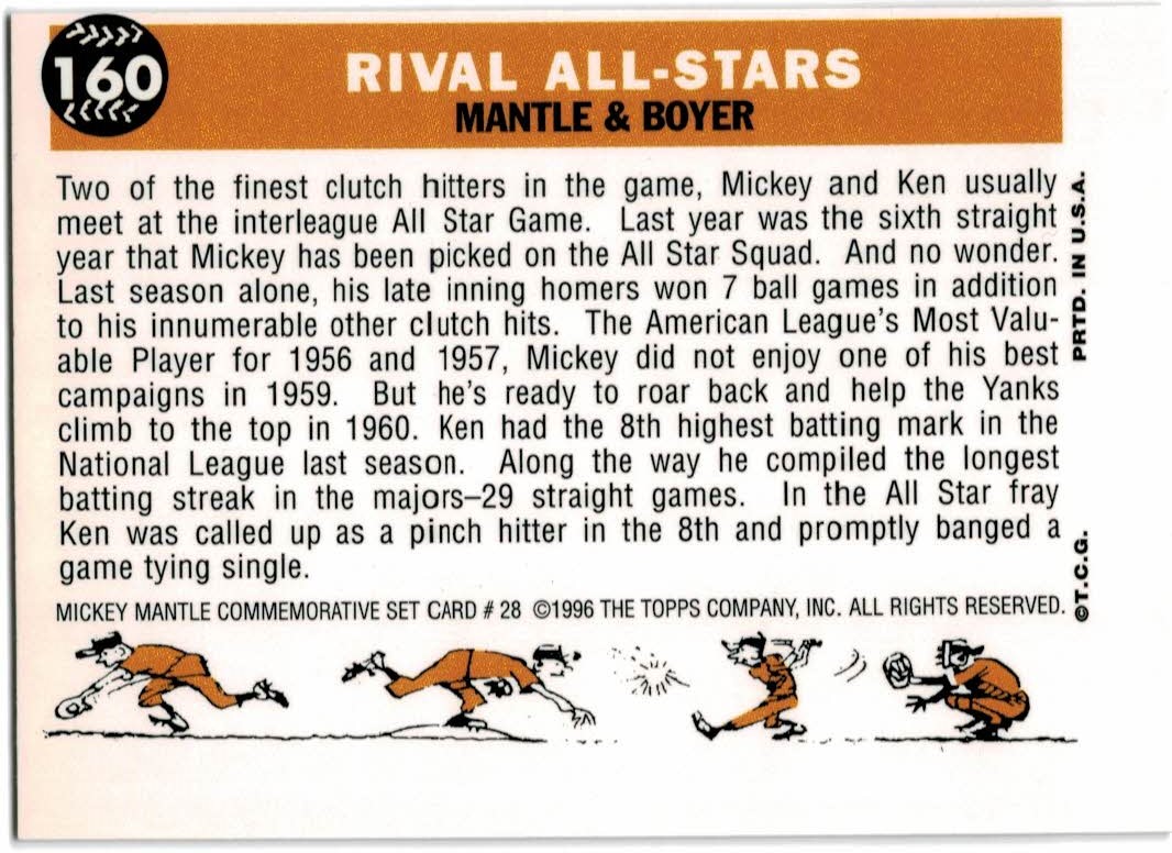 1997 Topps Mantle #28 Mickey Mantle/Ken Boyer/1960 Topps back image