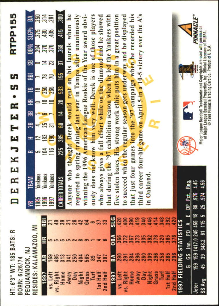 1998 Score Rookie Traded Showcase Series #PP155 Derek Jeter ST back image