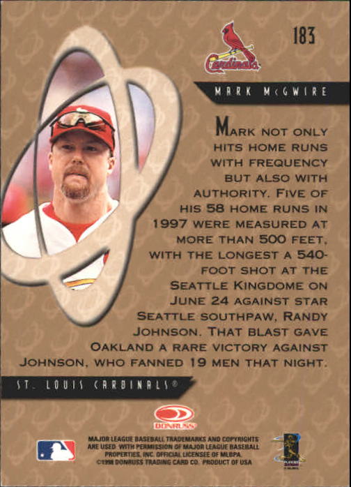 1998 Donruss Preferred #183 Mark McGwire PP GS back image