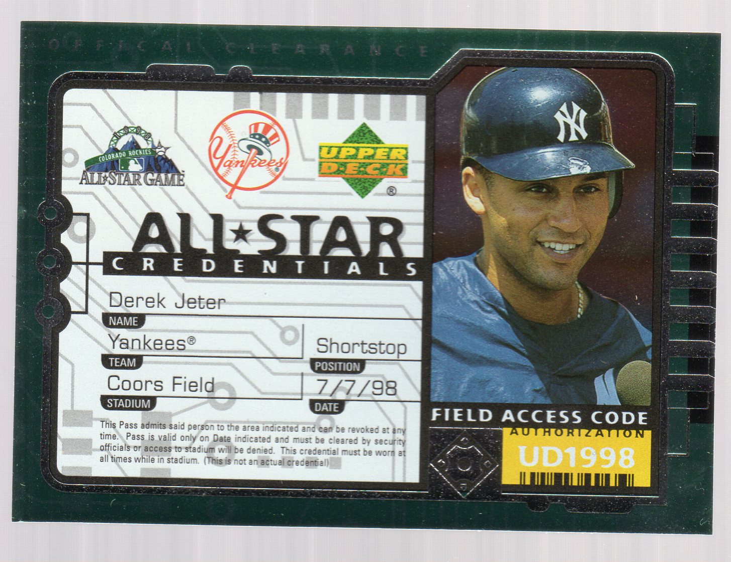 1998 Upper Deck All-Star Credentials #AS11 Derek Jeter