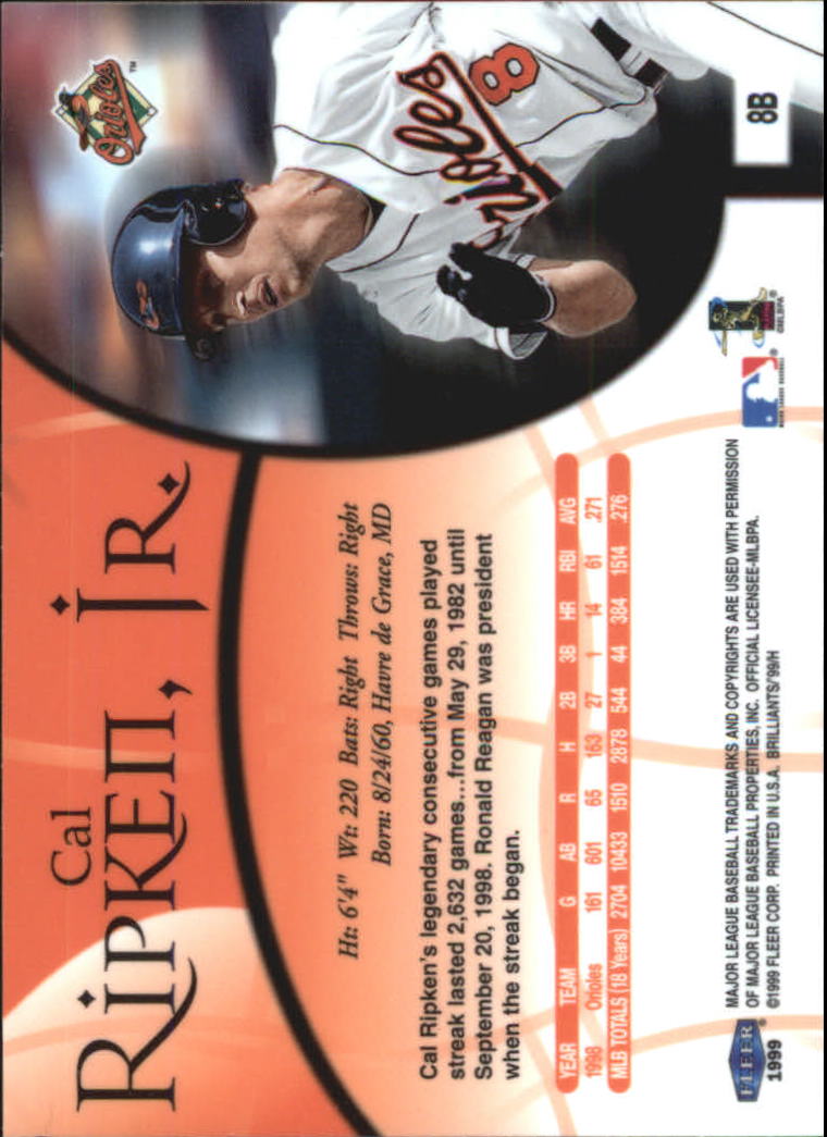 1999 Fleer Brilliants Blue 8 Cal Ripken NM MT Woody S Sports Cards