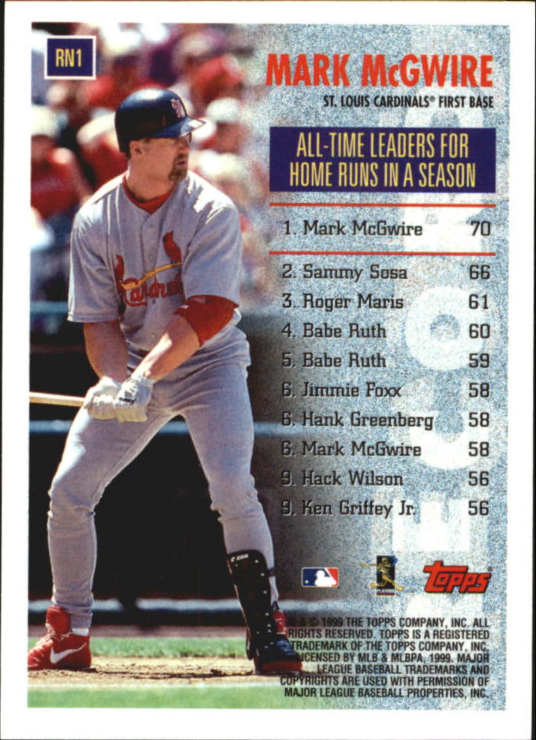 1999 Topps Record Numbers #RN1 Mark McGwire back image