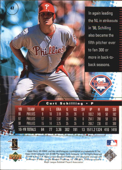 1999 UD Ionix #47 Curt Schilling back image