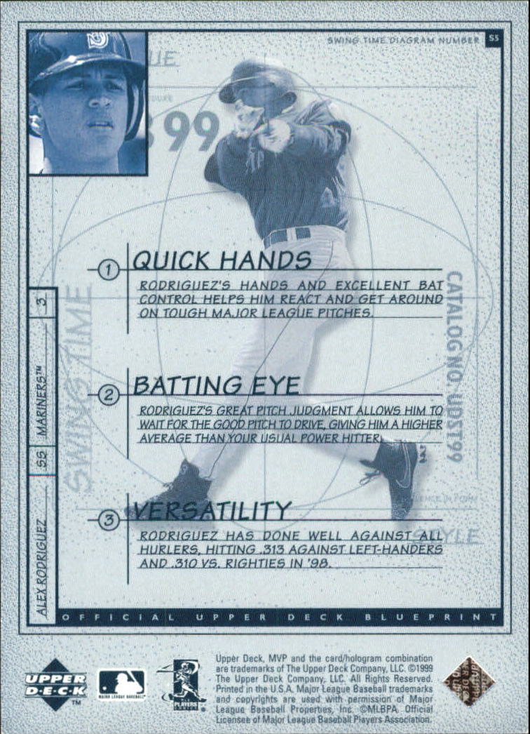 1999 Upper Deck MVP Swing Time #S5 Alex Rodriguez back image