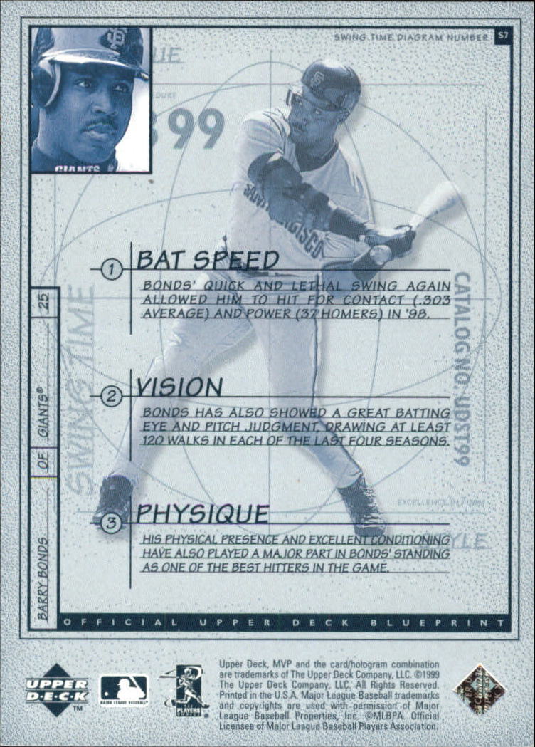 1999 Upper Deck MVP Swing Time #S7 Barry Bonds back image