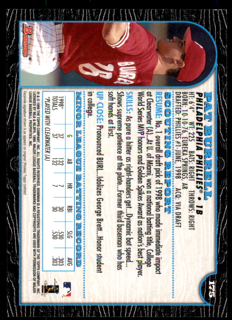 1999 Bowman #175 Pat Burrell RC back image