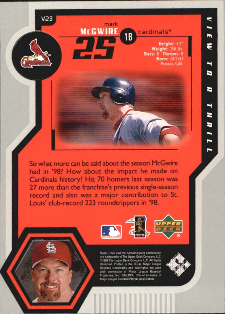 1999 Upper Deck View to a Thrill #V23 Mark McGwire back image