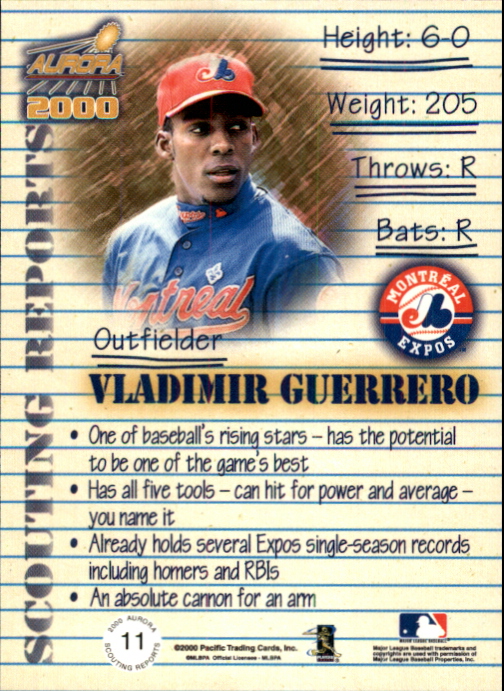 2000 Aurora Scouting Report #11 Vladimir Guerrero back image