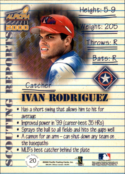 2000 Aurora Scouting Report #20 Ivan Rodriguez back image