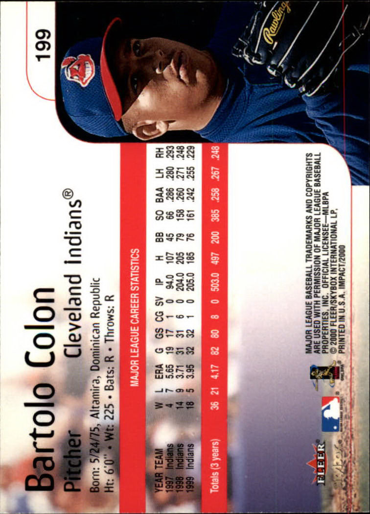 2000 Impact #199 Bartolo Colon back image