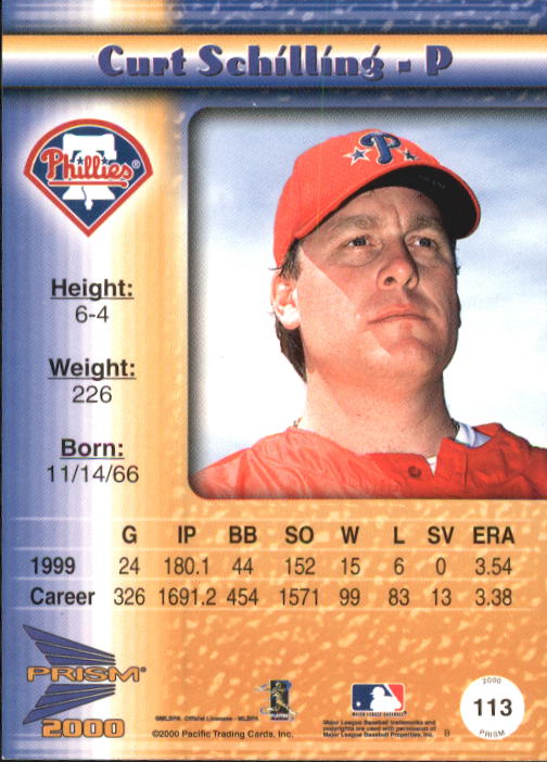 2000 Pacific Prism #113 Curt Schilling back image