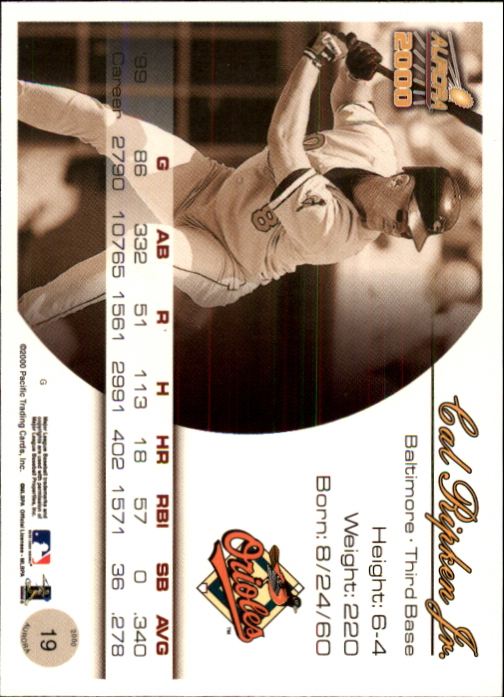 2000 Aurora Pinstripes #19 Cal Ripken back image