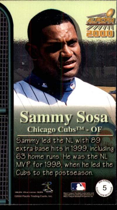 2000 Aurora Dugout View Net Fusions #5 Sammy Sosa back image