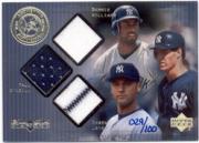 2000 Black Diamond Rookie Edition Authentic Pinstripes #JWOJ Derek Jeter Jsy/Bernie Williams Jsy/Paul O'Neill Jsy/100