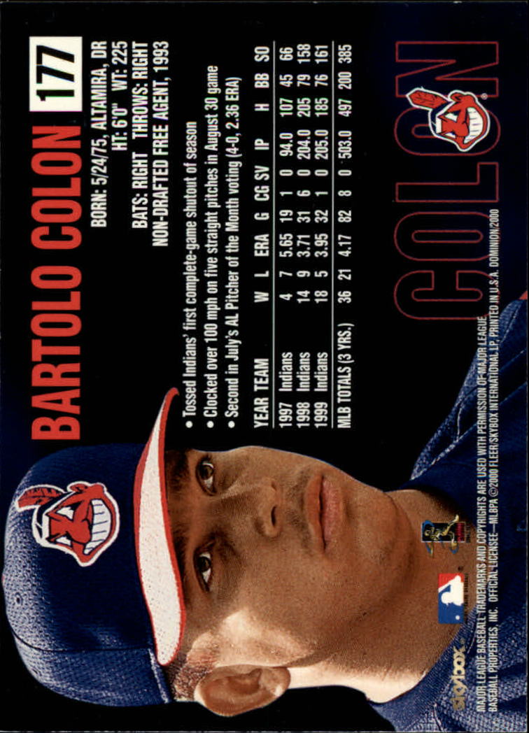 2000 SkyBox Dominion #177 Bartolo Colon back image