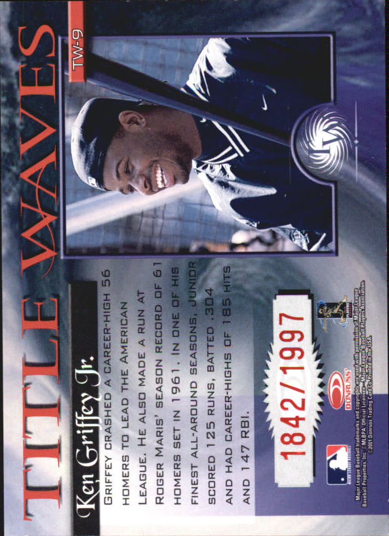 2001 Donruss Elite Title Waves #TW9 Ken Griffey Jr./1997 back image