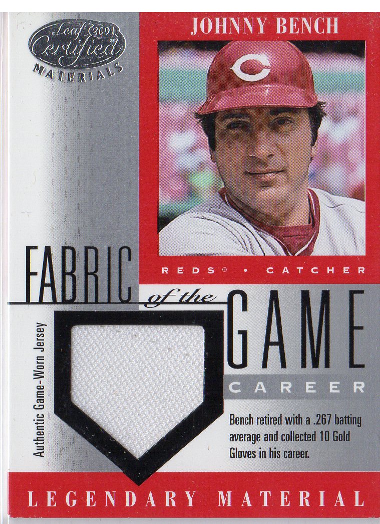 2001 Leaf Certified Materials Fabric of the Game #17CR Johnny Bench/68