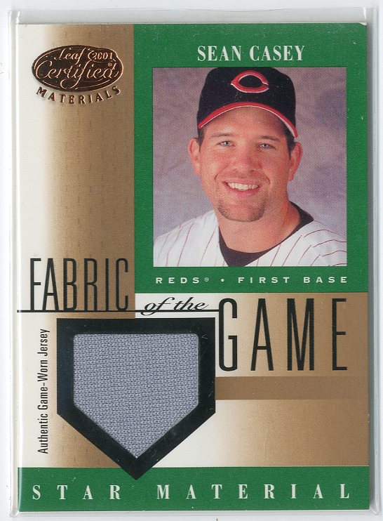 2001 Leaf Certified Materials Fabric of the Game #88BA Sean Casey