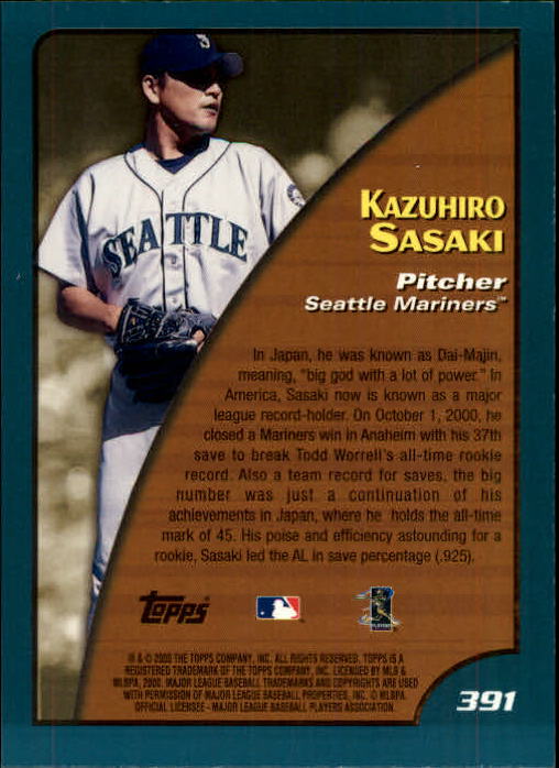 2001 Topps Limited #391 Kazuhiro Sasaki SH back image