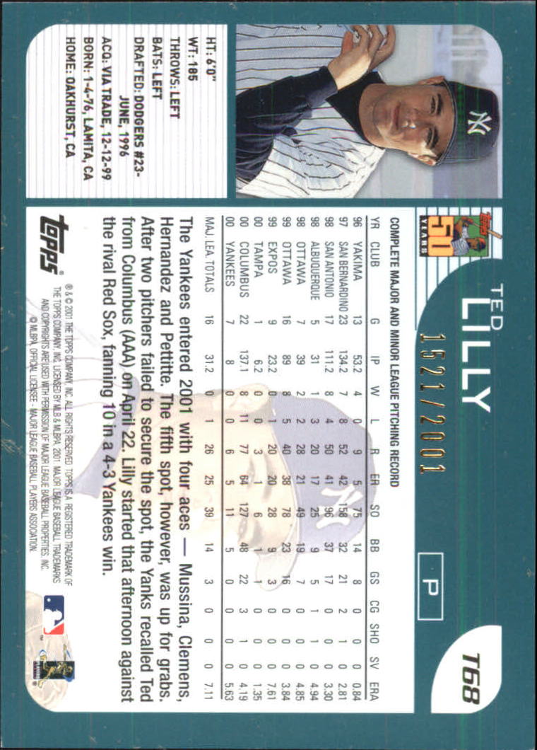 2001 Topps Traded Gold #T68 Ted Lilly back image