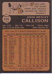 2001 Topps Archives #131 Johnny Callison 73 back image