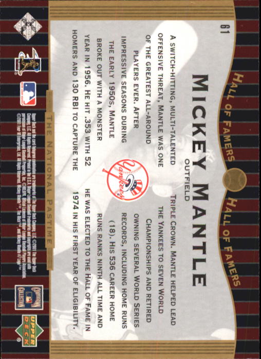 2001 Upper Deck Hall of Famers #61 Mickey Mantle NP back image