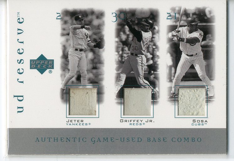 2001 UD Reserve Ball-Base Trios #JGS Derek Jeter/Ken Griffey Jr./Sammy Sosa