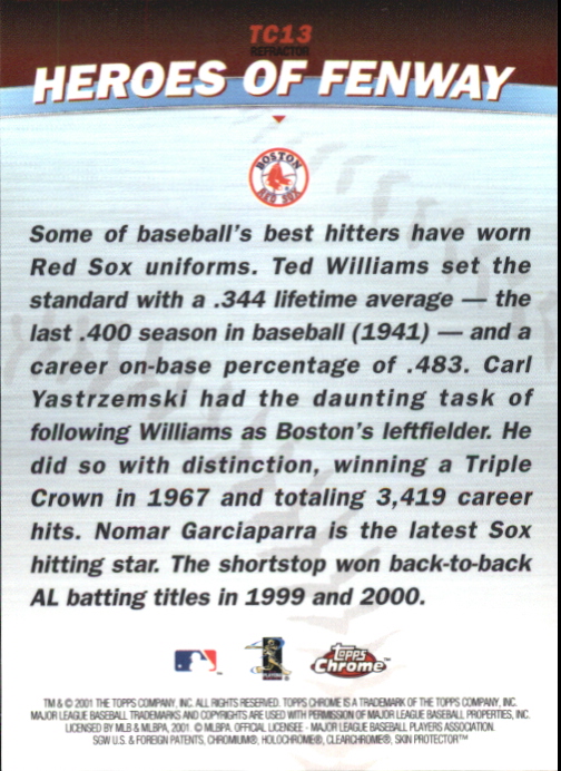 2001 Topps Chrome Combos Refractors #TC13 Heroes of Fenway back image