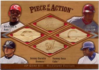 2001 SP Game Bat Milestone Piece of Action Quads #GDBS Griffey/Drew/Burn/Sosa