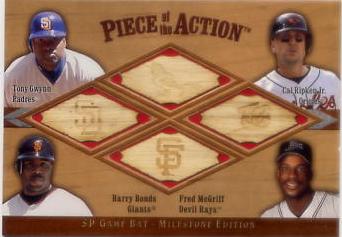2001 SP Game Bat Milestone Piece of Action Quads #GRBM Gwynn/Rip/Bonds/McGr