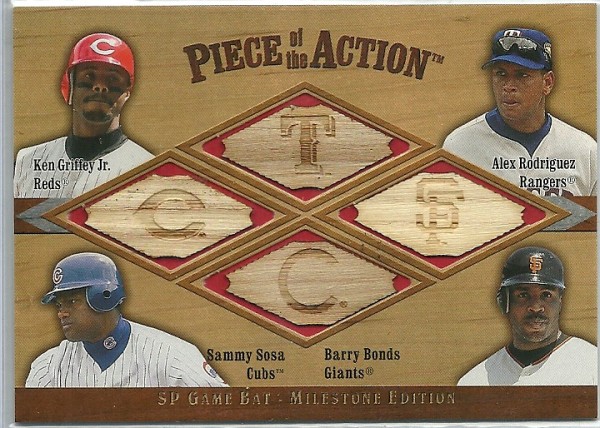 2001 SP Game Bat Milestone Piece of Action Quads #GRSB Ken Griffey Jr./Alex Rodriguez/Sammy Sosa/Barry Bonds