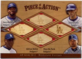 2001 SP Game Bat Milestone Piece of Action Quads #SGBP Gary Sheffield/Shawn Green/Adrian Beltre/Chan Ho Park