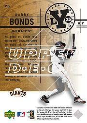 2001 SP Game Bat Edition Lumber Yard #Y6 Barry Bonds back image