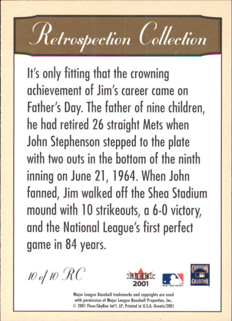 2001 Greats of the Game Retrospection #RC10 Jim Bunning back image