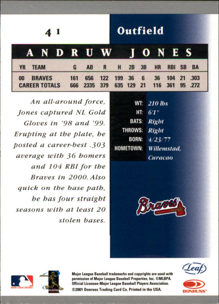 2001 Leaf Certified Materials #41 Andruw Jones back image