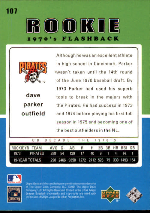 2001 Upper Deck Decade 1970's #107 Dave Parker RF back image