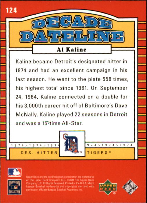 2001 Upper Deck Decade 1970's #124 Al Kaline DD back image
