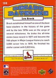 2001 Upper Deck Decade 1970's #138 Lou Brock DD back image