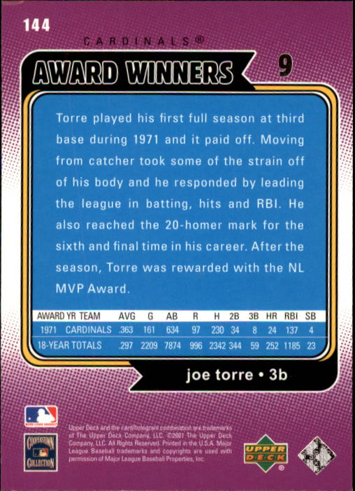 2001 Upper Deck Decade 1970's #144 Joe Torre AW back image