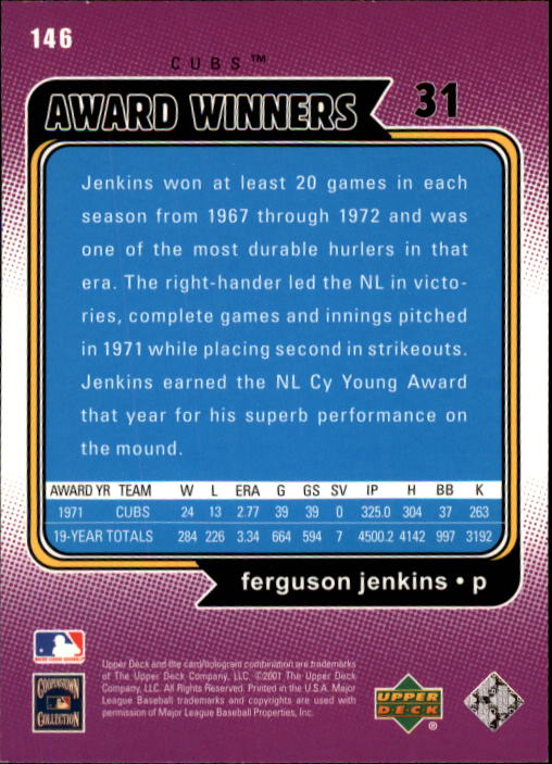 2001 Upper Deck Decade 1970's #146 Ferguson Jenkins AW back image