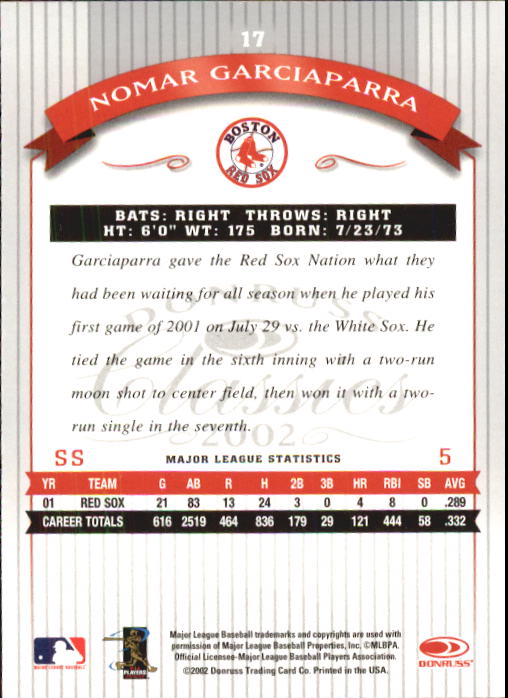 2002 Donruss Classics #17 Nomar Garciaparra back image