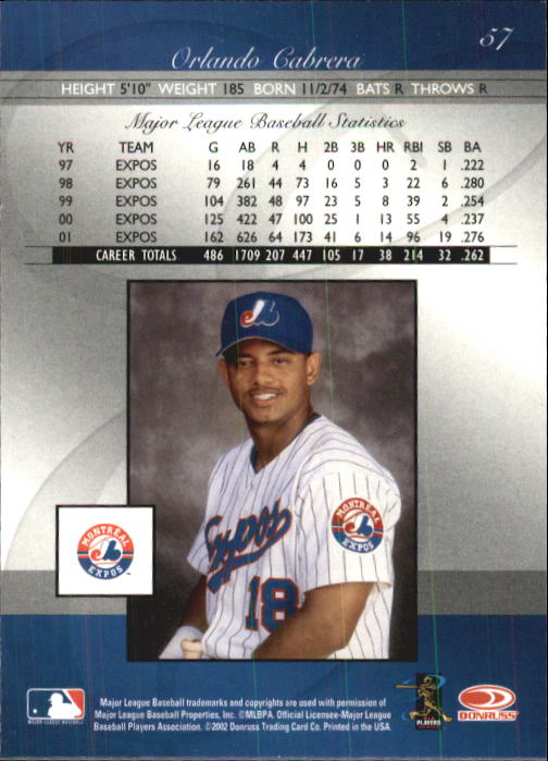 2002 Donruss Elite #57 Orlando Cabrera back image