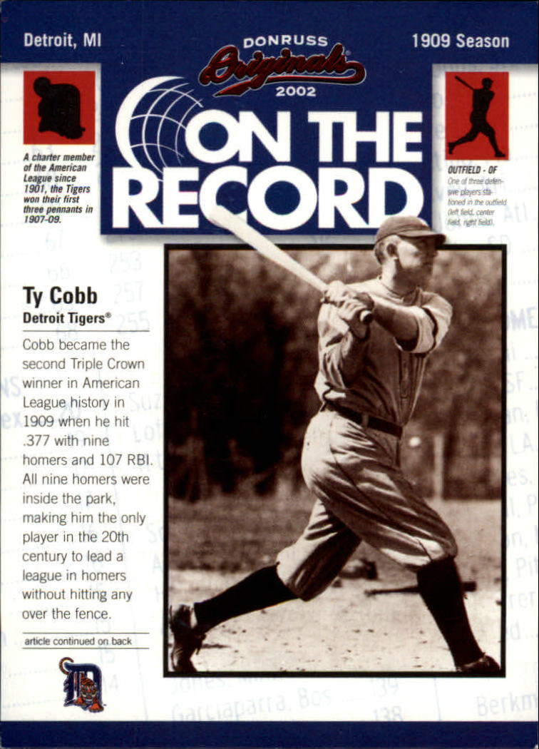 2002 Donruss Originals On The Record #1 Ty Cobb HR 9