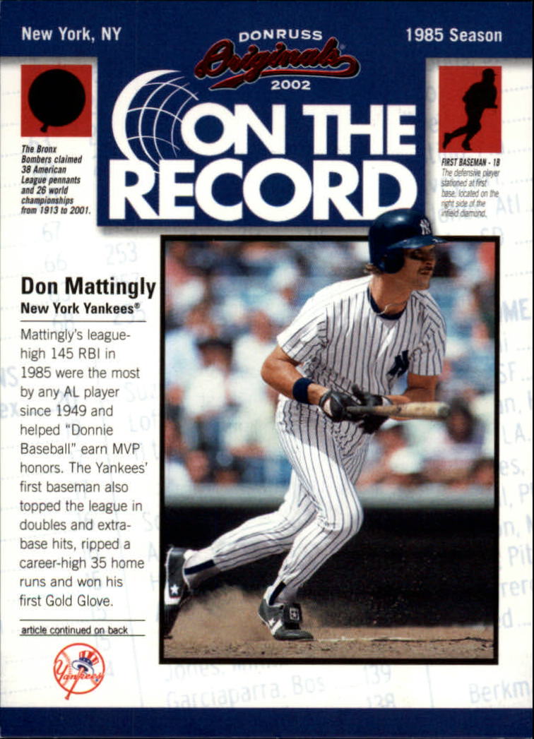 2002 Donruss Originals On The Record #10 Don Mattingly