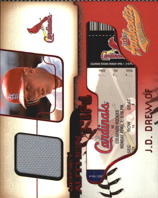 2002 Fleer Authentix Jersey AuthenTIX #JAJD J.D. Drew SP