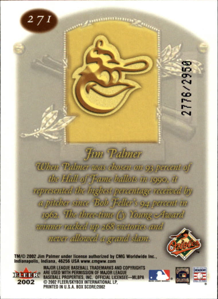 2002 Fleer Box Score #271 Jim Palmer CT back image