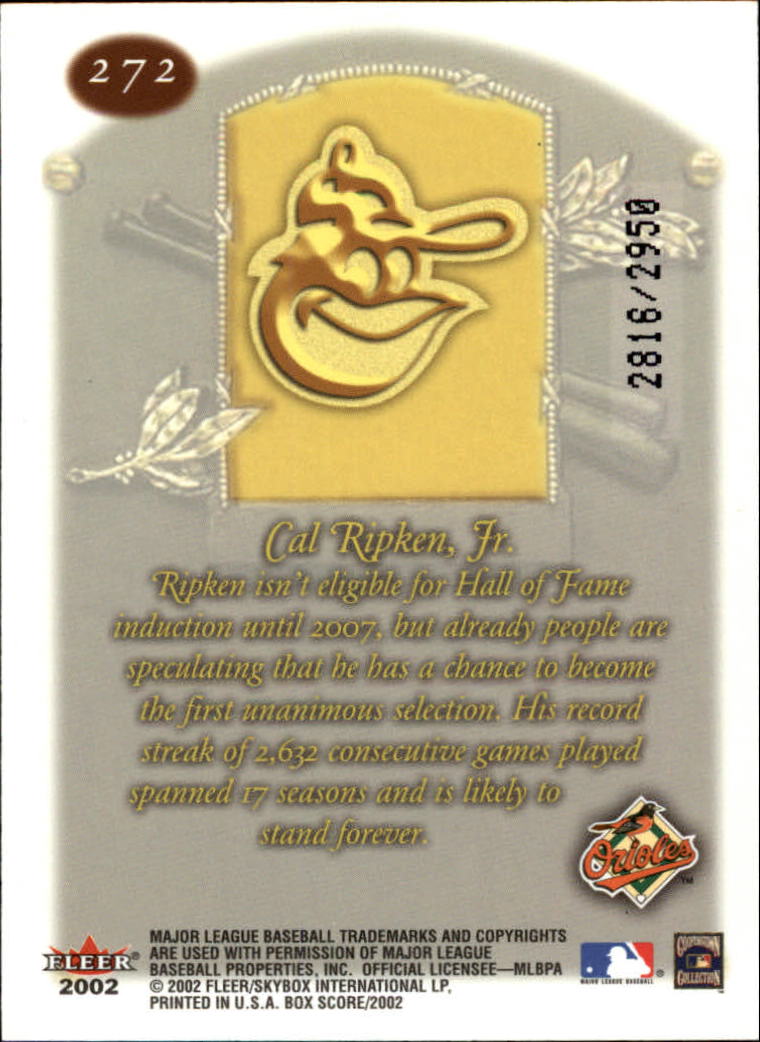 2002 Fleer Box Score #272 Cal Ripken CT back image