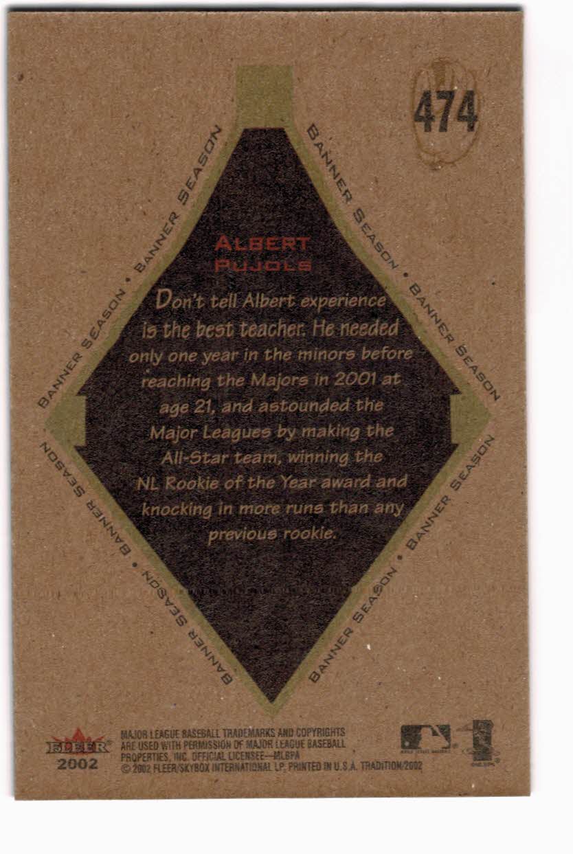 2002 Fleer Tradition #474 Albert Pujols BNR back image