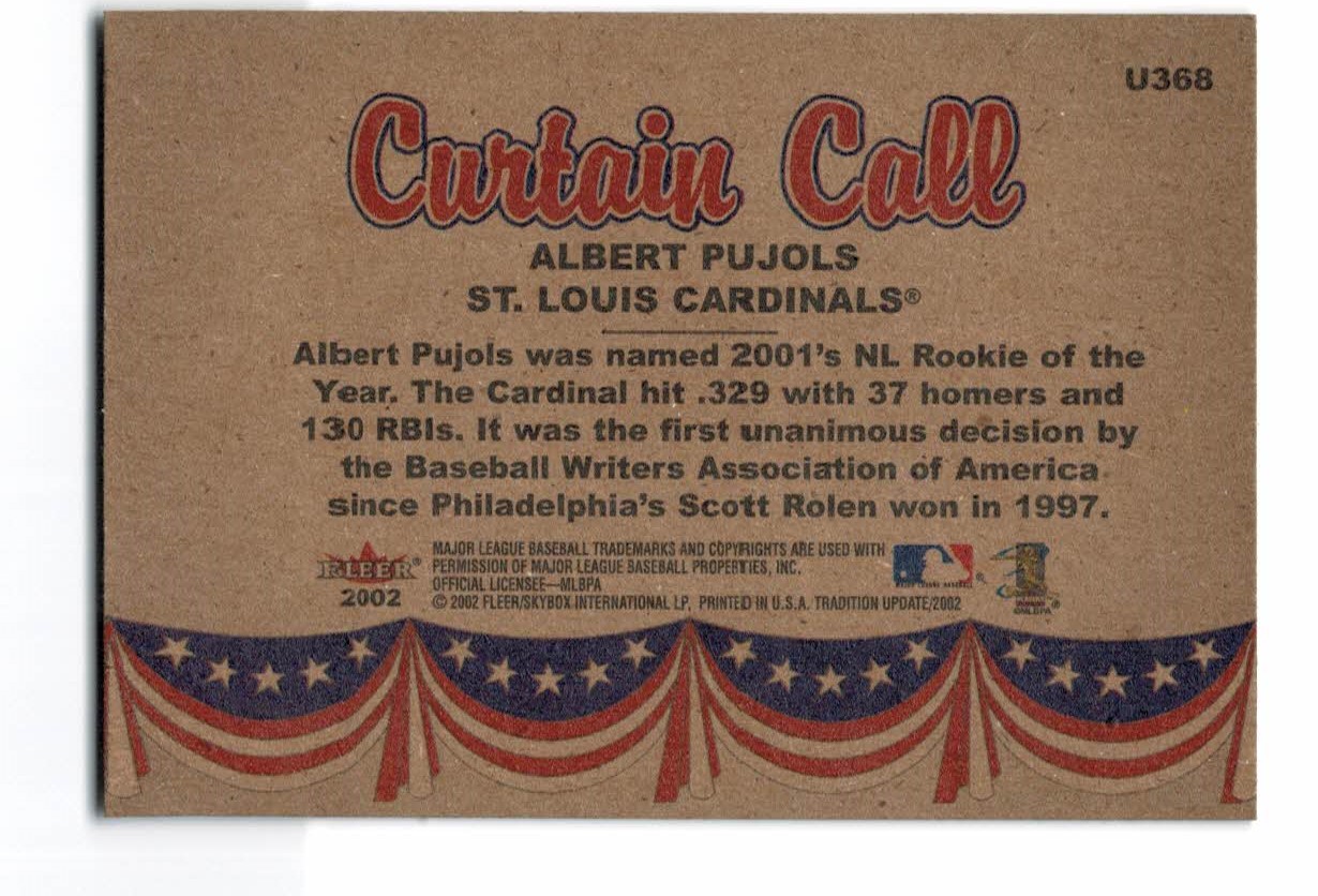 2002 Fleer Tradition Update #U368 Albert Pujols CC back image
